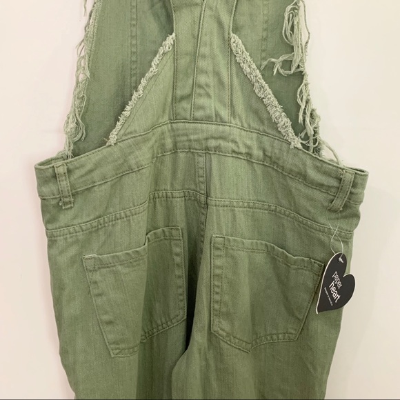 PAPER HEART Olive Denim Distressed Skinny Overalls - Picture 12 of 16